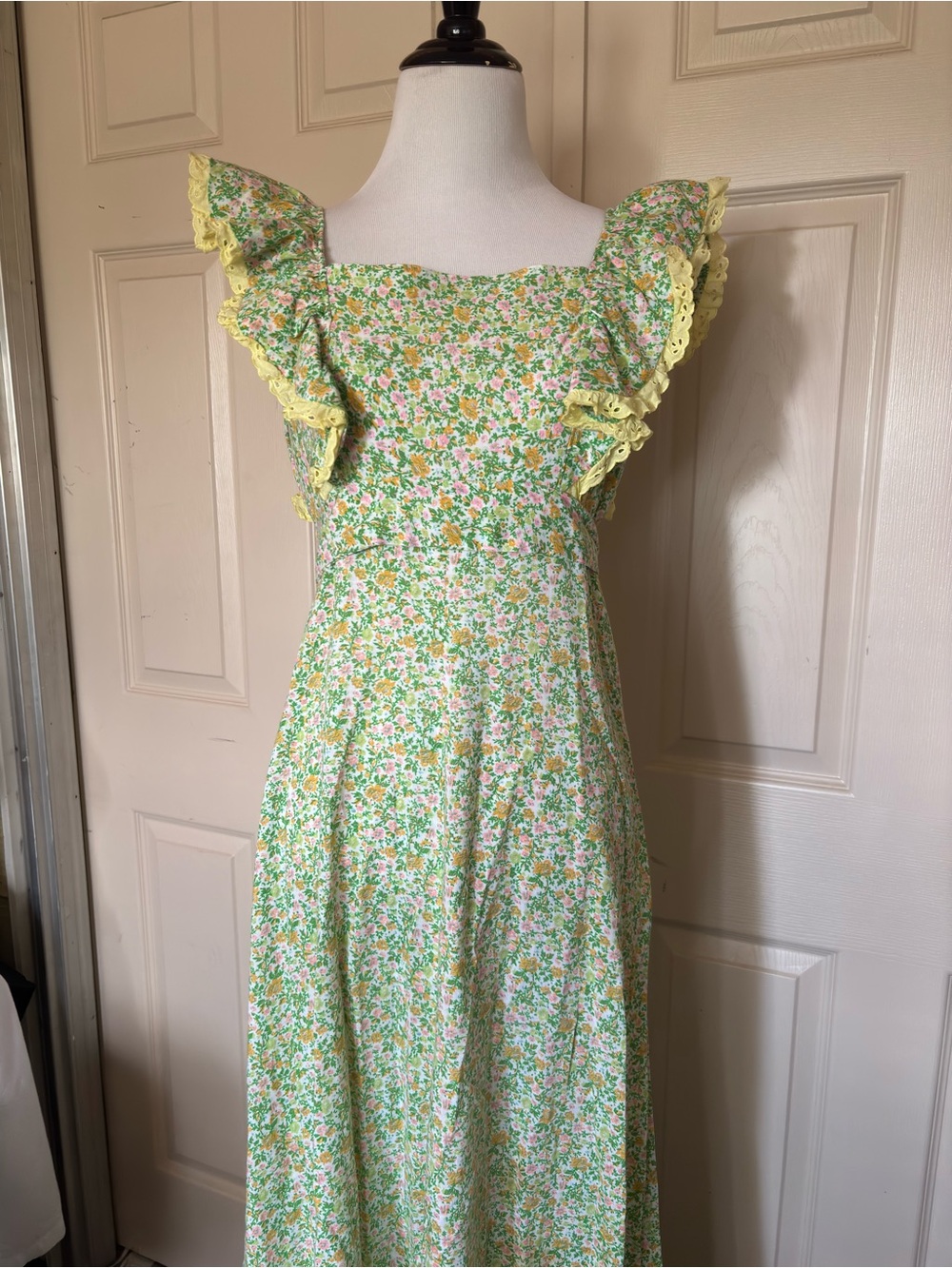 Vintage 70s Floral Prairie Dress in Yellow, Green and Pink